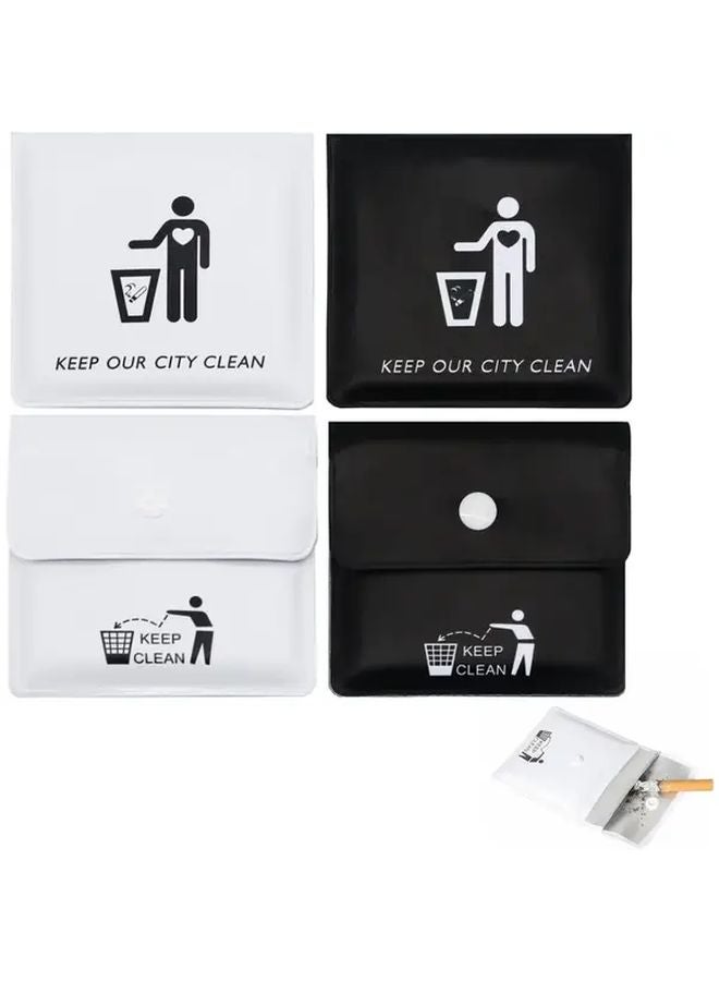 4 قطع محمولة مجموعة حقيبة سجائر قابلة لإعادة الاستخدام مقاومة للحريق من البولي فينيل كلوريد مقاومة للرائحة علبة سجائر للحفاظ على نظافة مدينتنا تصميم مضغوط للسفر وتنظيم الرحلات أسود وأبيض - Image 2