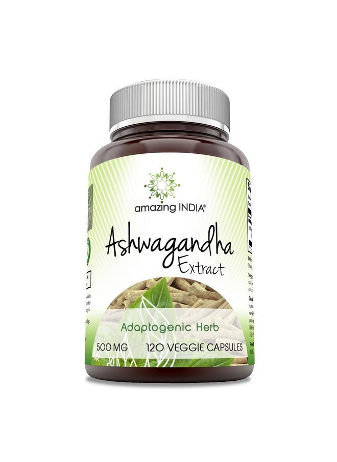 Amazing India Amazing India Ashwagandha 500 mg Veggie Capsules Supplement | Made with Natural Ashwagandha | Non-GMO | Gluten Free (120 Count)  - Image 1