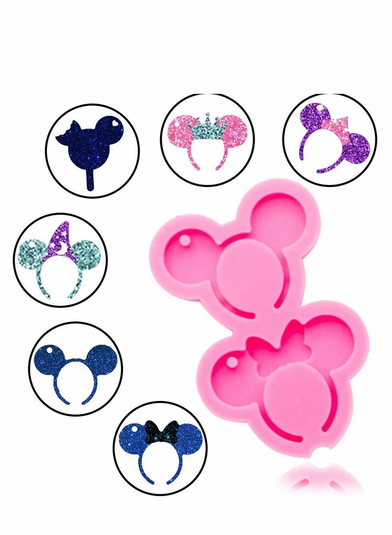 Excefore طقم قوالب راتينغ رأس ميكي ماوس لصنع المفاتيح مع ثقب + 20 قطعة من حلقات المفاتيح للحرف اليدوية لصنع قلادة من الطين زخرفة كعكة الكب كيك - Image 5