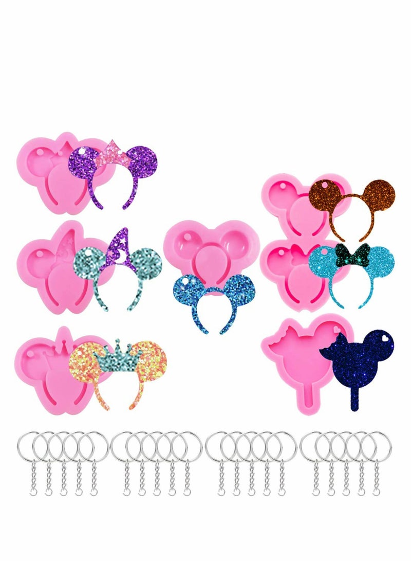Excefore طقم قوالب راتينغ رأس ميكي ماوس لصنع المفاتيح مع ثقب + 20 قطعة من حلقات المفاتيح للحرف اليدوية لصنع قلادة من الطين زخرفة كعكة الكب كيك - Image 1