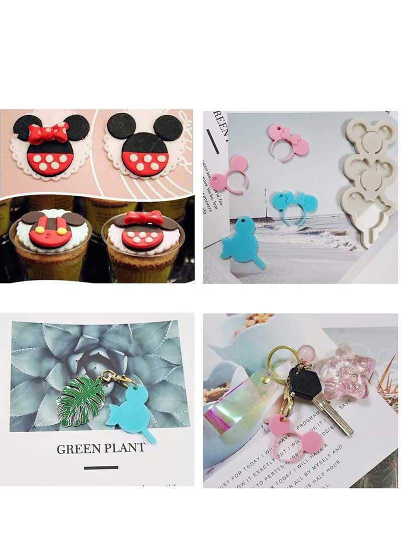 Excefore طقم قوالب راتينغ رأس ميكي ماوس لصنع المفاتيح مع ثقب + 20 قطعة من حلقات المفاتيح للحرف اليدوية لصنع قلادة من الطين زخرفة كعكة الكب كيك - Image 2