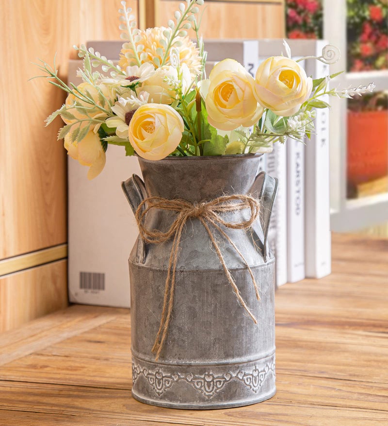 TIMRIS Vintage Galvanized Milk Can Farmhouse Decorative Flower Pitcher Vase Rustic French Country Metal Jug for Flowers72 H