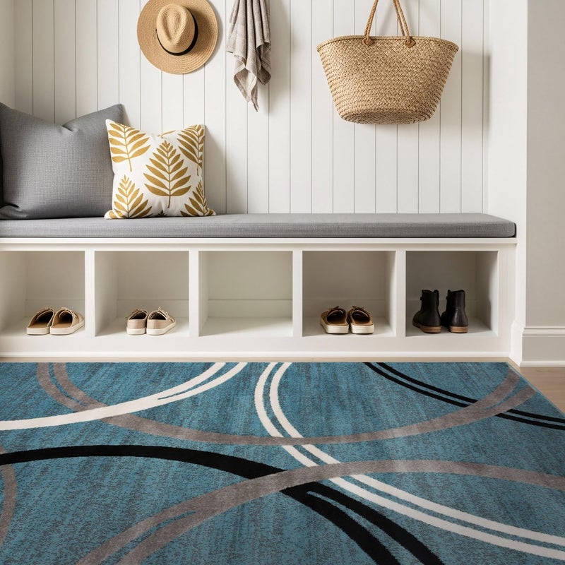 Rugshop Modern Wavy Circles Design Area Rug, Fade-Resistant Carpet for Living Room, Bedroom, or Office, Blue, 6'6" x 9' - Image 5