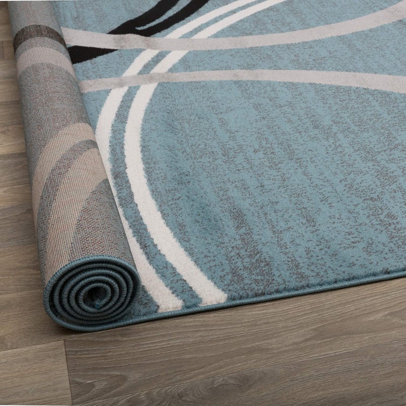Rugshop Modern Wavy Circles Design Area Rug, Fade-Resistant Carpet for Living Room, Bedroom, or Office, Blue, 6'6" x 9' - Image 4