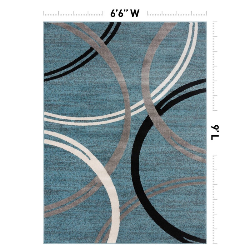 Rugshop Modern Wavy Circles Design Area Rug, Fade-Resistant Carpet for Living Room, Bedroom, or Office, Blue, 6'6" x 9' - Image 2