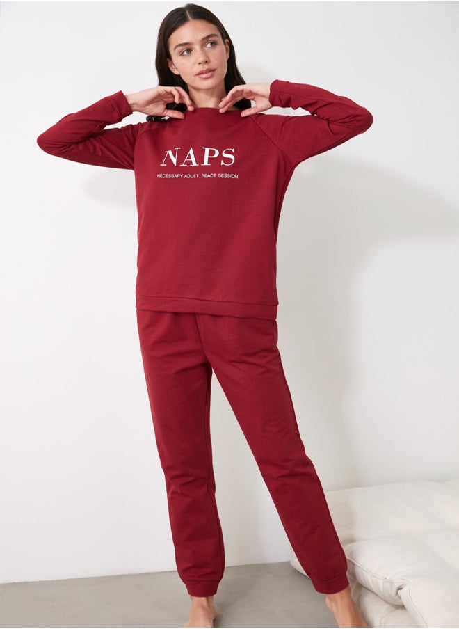 Burgundy Motto T-shirt-Jogger Knitted Pajamas Set THMAW21PT0497 - pzsku/ZB22F93717DE0C53E756AZ/45/_/1739718409/7c5be1e7-2bd0-47ab-a085-44a6f3f70e3b