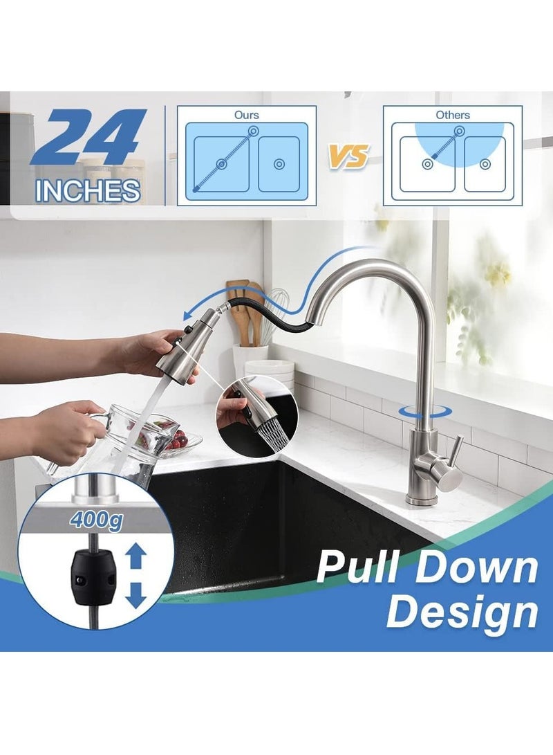 KASTWAVE Kitchen Faucet with Pull Down Sprayer, High Arc Single Handle Single Hole Stainless Steel Kitchen Sink Faucet with 3 Functions Sprayer for Commercial Modern RV, Brushed Nickel - Image 4