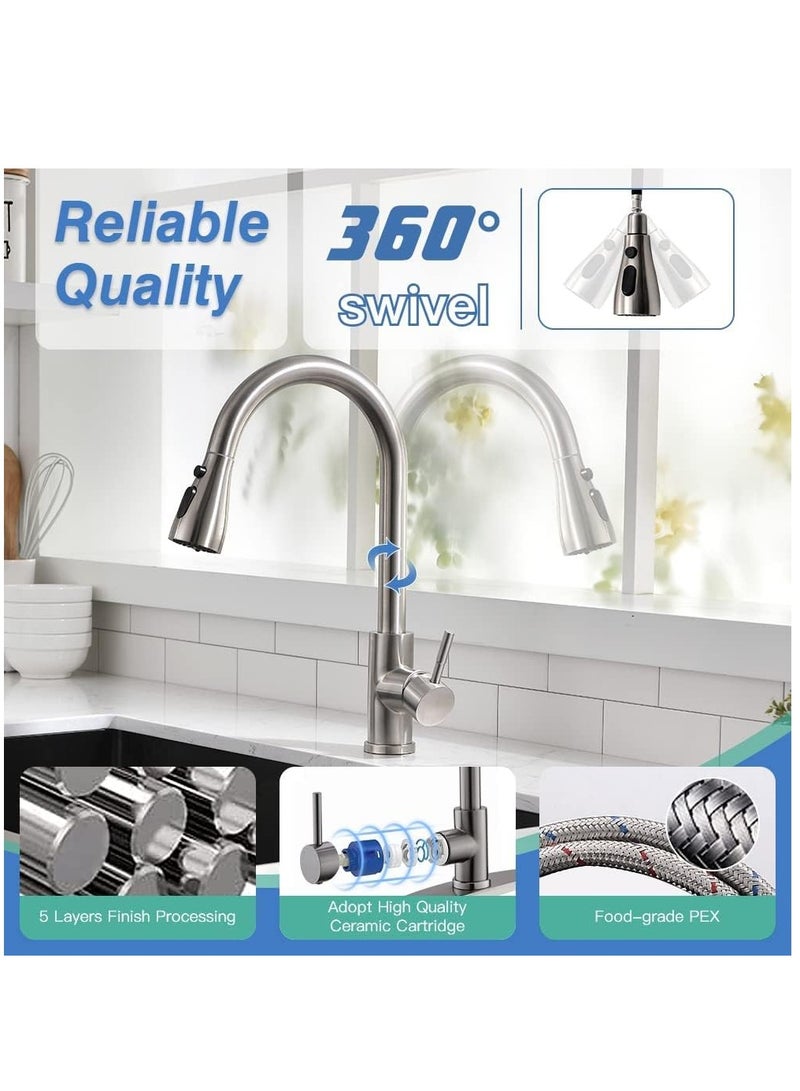 KASTWAVE Kitchen Faucet with Pull Down Sprayer, High Arc Single Handle Single Hole Stainless Steel Kitchen Sink Faucet with 3 Functions Sprayer for Commercial Modern RV, Brushed Nickel - Image 3