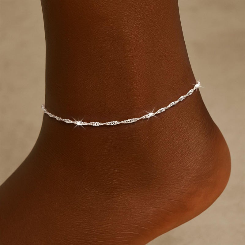Moodear Ankle Bracelets for Women Trendy 14K Silver Plated Anklets for Women Waterproof Dainty Twist Chain Anklets Non Tarnish Summer Beach Adjustable Anklet Jewelry Gift - Image 2