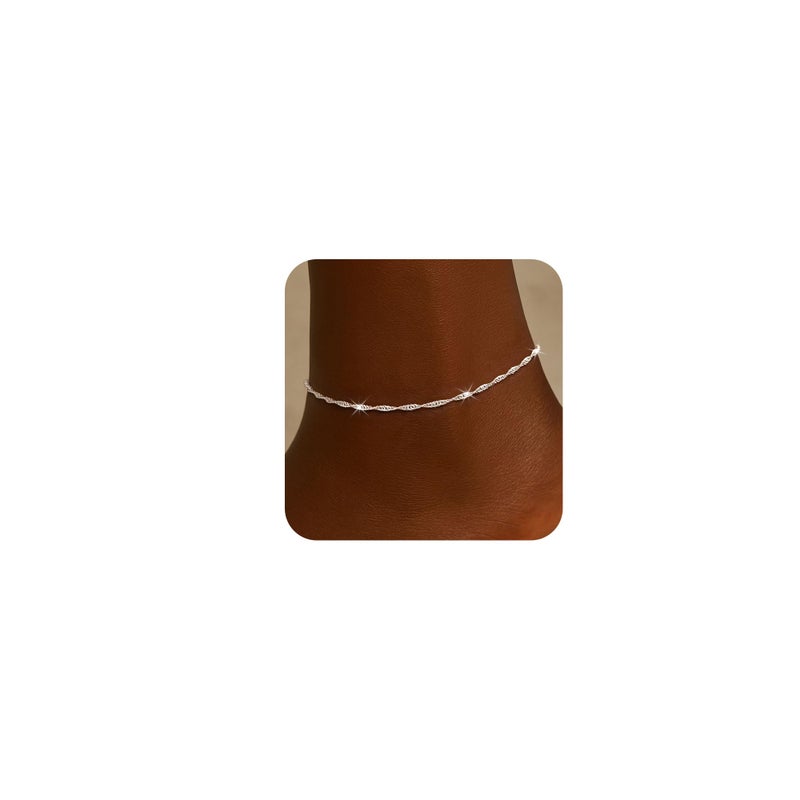 Moodear Ankle Bracelets for Women Trendy 14K Silver Plated Anklets for Women Waterproof Dainty Twist Chain Anklets Non Tarnish Summer Beach Adjustable Anklet Jewelry Gift - Image 1