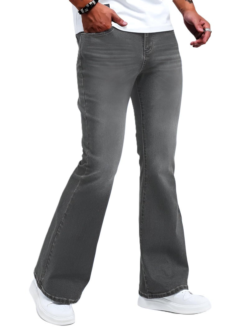 Ben Martin Men’s Bell Bottom Jeans || Bootcut Denim Pants || Wide Leg Flared Jean's for Men || High Waist Stretchable Retro Fit || Cotton Jean for College Casual Grey, Size 30 (1) - Image 1