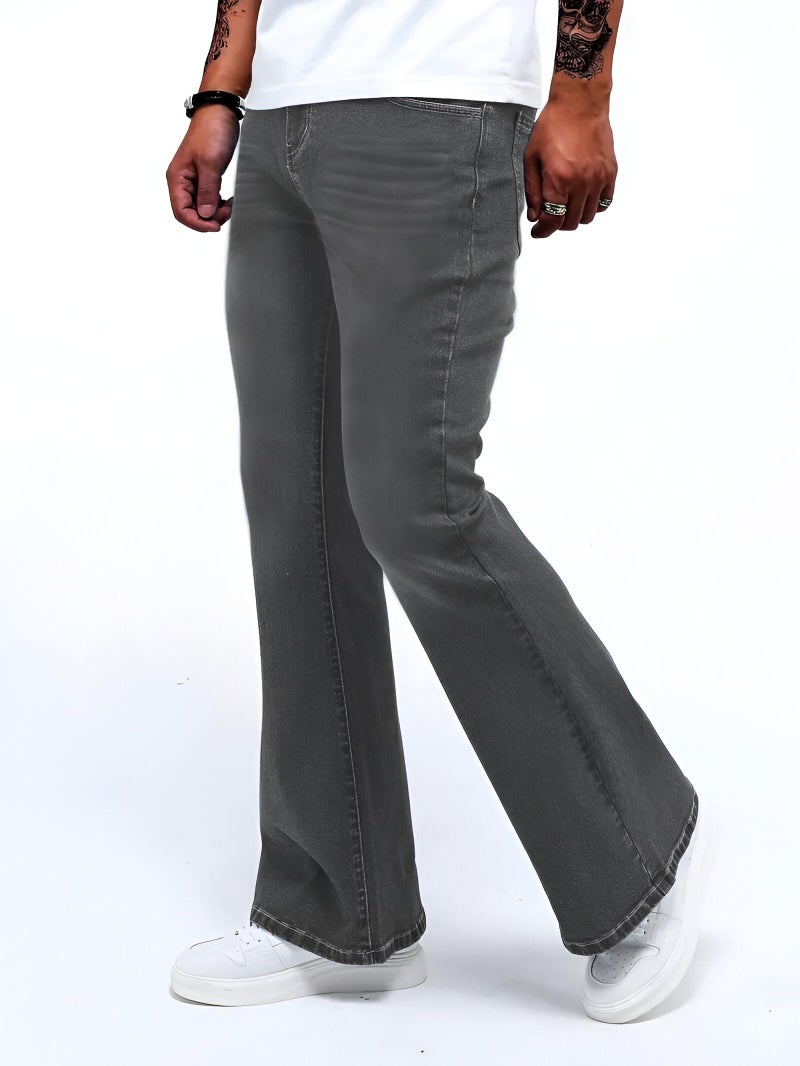 Ben Martin Men’s Bell Bottom Jeans || Bootcut Denim Pants || Wide Leg Flared Jean's for Men || High Waist Stretchable Retro Fit || Cotton Jean for College Casual Grey, Size 30 (1) - Image 3