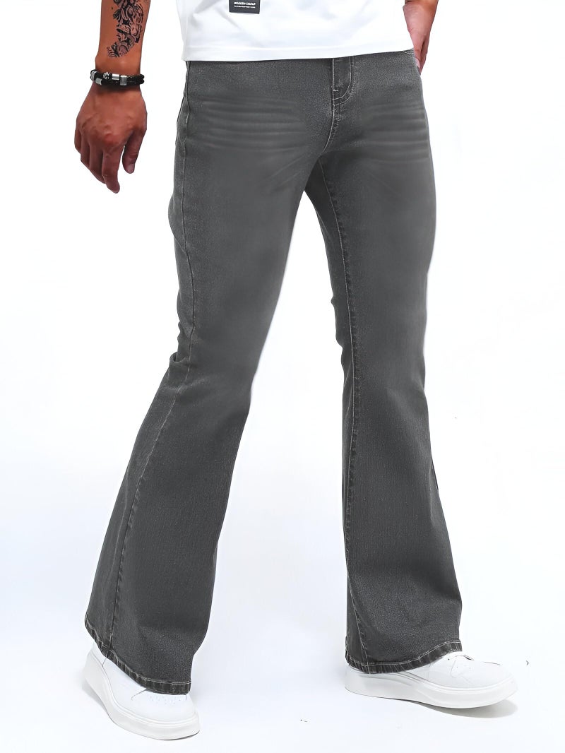 Ben Martin Men’s Bell Bottom Jeans || Bootcut Denim Pants || Wide Leg Flared Jean's for Men || High Waist Stretchable Retro Fit || Cotton Jean for College Casual Grey, Size 30 (1) - Image 2