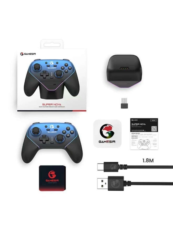 general Classic Gamepad Super Nova Wireless Multiplatform Game Controller with Charging Dock compatible with PC, Steam, Switch, iOS, Android / Hall Stick / Hall Effect Triggers / RGB Lighting / Vibertion / Programmable / 1000Hz Polling Rate / 6 Axis Gyro / One-Press Wake Up / Cushioned Membrane ABXY Buttons / Rubberized Laser-Engraved Textured Grips / 1000mAh Battery - Image 5