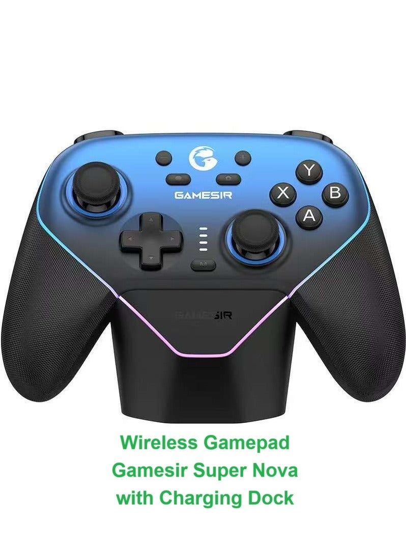 general Classic Gamepad Super Nova Wireless Multiplatform Game Controller with Charging Dock compatible with PC, Steam, Switch, iOS, Android / Hall Stick / Hall Effect Triggers / RGB Lighting / Vibertion / Programmable / 1000Hz Polling Rate / 6 Axis Gyro / One-Press Wake Up / Cushioned Membrane ABXY Buttons / Rubberized Laser-Engraved Textured Grips / 1000mAh Battery - Image 1