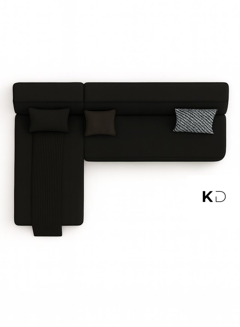 KustomDeco Salona Modern Black L-Shaped Modular Corner Sofa with Chaise – Contemporary Design, Premium Upholstery Customizable Design & Plush Cushions for Living Room Furniture - Image 4