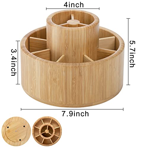 SOUJOY Bamboo Pen Holder Organizer, 360°Rotating Art Supply Organizer with 11 Compartments, Color Pencil Storage Caddy, Hold 200+ Pencils, Office Desk Stand Box for Marker Pens, Pencil, Art Brushes - Image 2