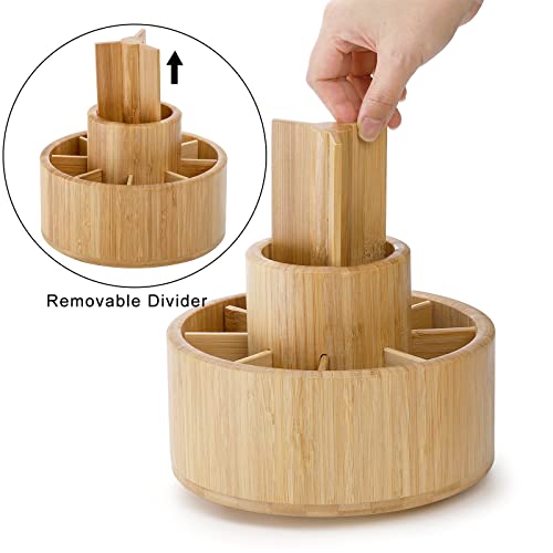 SOUJOY Bamboo Pen Holder Organizer, 360°Rotating Art Supply Organizer with 11 Compartments, Color Pencil Storage Caddy, Hold 200+ Pencils, Office Desk Stand Box for Marker Pens, Pencil, Art Brushes - Image 4