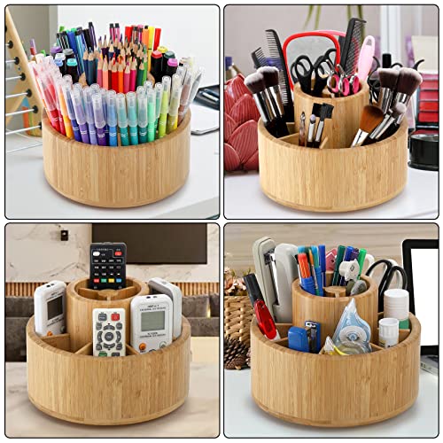 SOUJOY Bamboo Pen Holder Organizer, 360°Rotating Art Supply Organizer with 11 Compartments, Color Pencil Storage Caddy, Hold 200+ Pencils, Office Desk Stand Box for Marker Pens, Pencil, Art Brushes - Image 5
