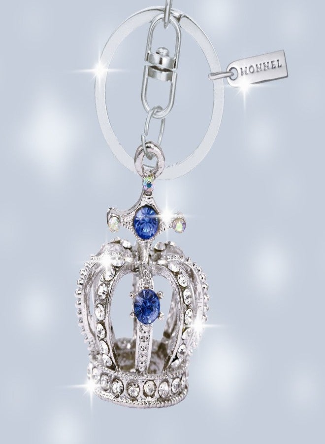Monnel Bling Sapphire Blue Crystal 3D Crown Design Keychain Key Ring with Pouch Bag MZ850-2 - Image 2