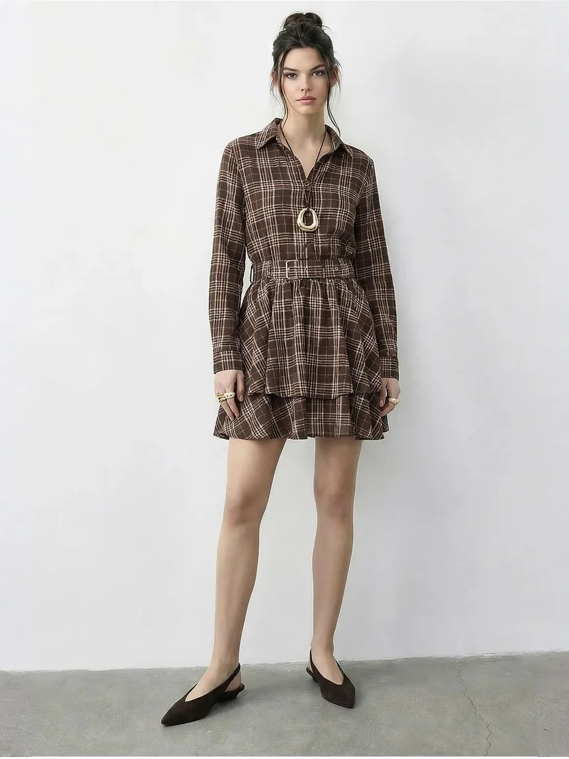 بيانكو لوتشي LUCCI Plaid Shirt Dress with Belt