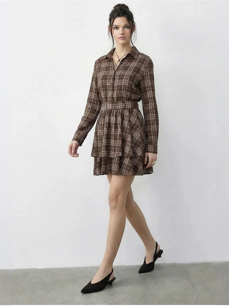 بيانكو لوتشي LUCCI Plaid Shirt Dress with Belt