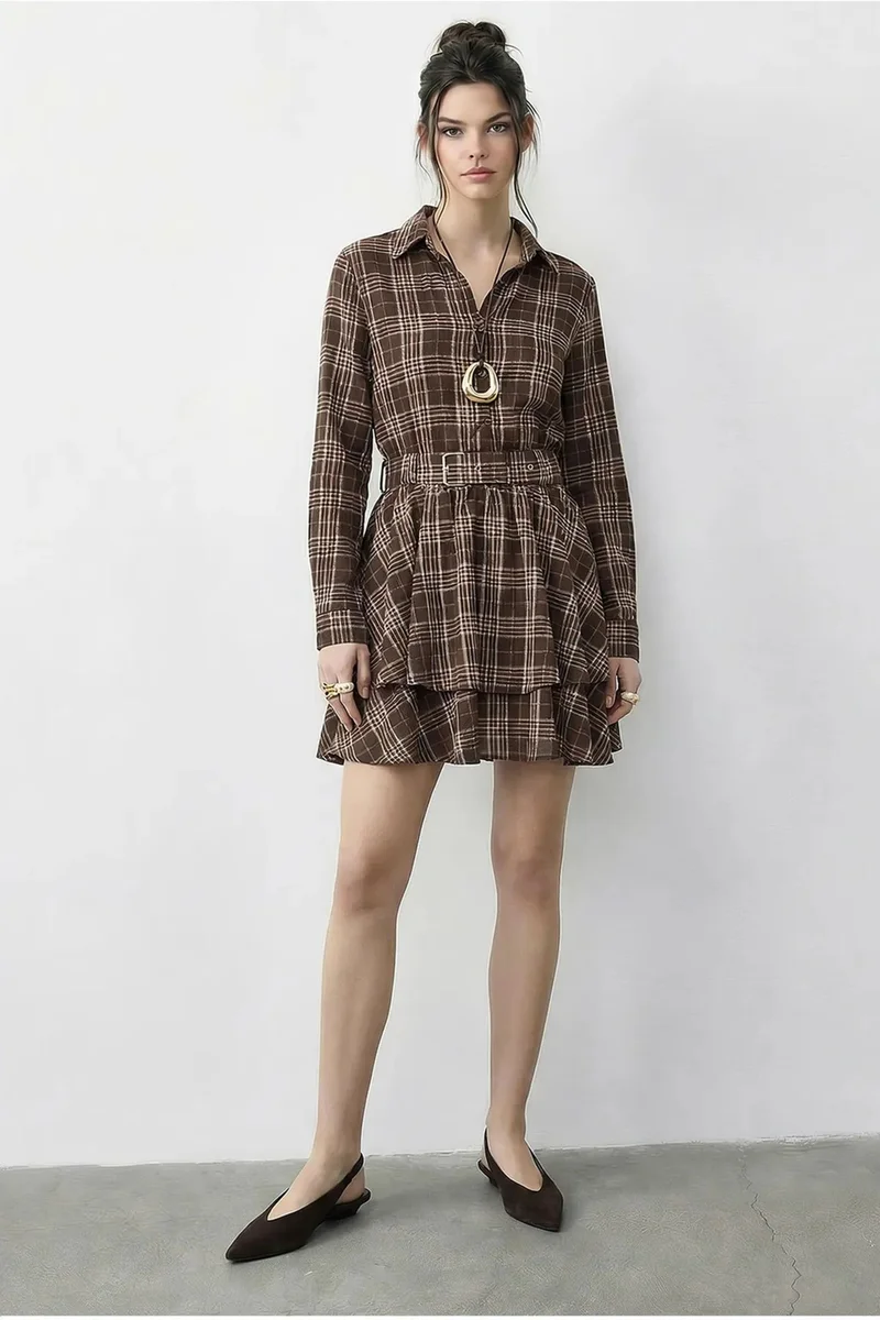 بيانكو لوتشي LUCCI Plaid Shirt Dress with Belt