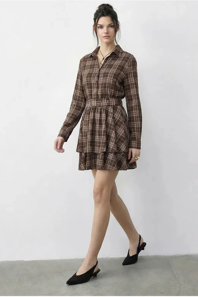 بيانكو لوتشي LUCCI Plaid Shirt Dress with Belt