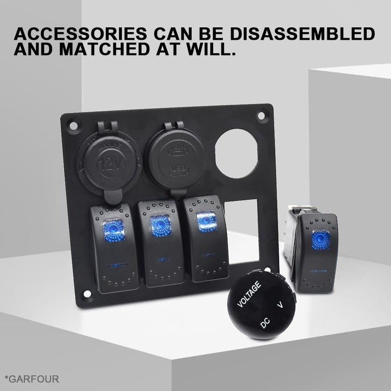 Garfour Marine Waterproof Boat Switch Panel Aluminium Panel with 12V Voltmeter Type-C and QC3.0 USB Charging Socket Rocker Witch Panel for Car Boat - Image 5