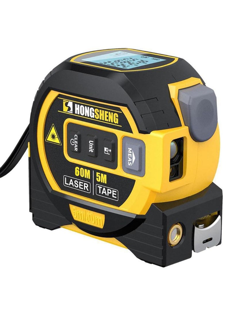 HongSheng 3 in 1 c tape measure, digital distance meters with LCD display,60m measure, 5m tape measure, vertical cross line, measuring area volume distance and pythagorean circumference - Image 1
