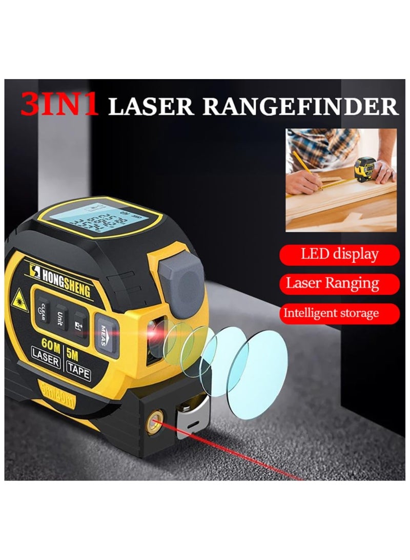 HongSheng 3 in 1 c tape measure, digital distance meters with LCD display,60m measure, 5m tape measure, vertical cross line, measuring area volume distance and pythagorean circumference - Image 2