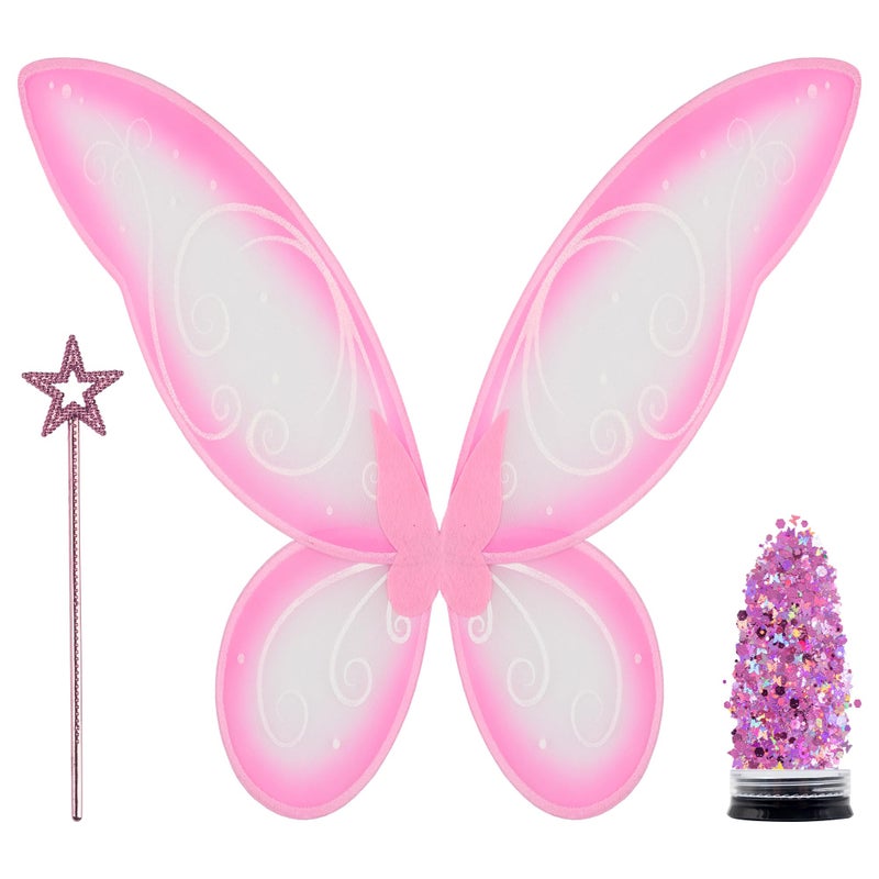 Funcredible Pink Costume Wings Star Wand Glitter Adult Festival Halloween Cosplay Accessory Set - Image 2