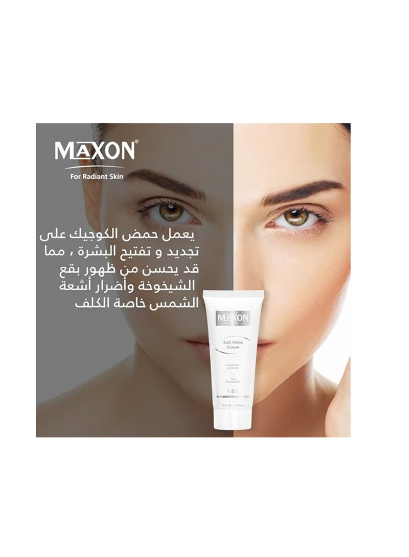 ماكس أون MAX-ON Soft White Beauty Cream 50ml - Dark Circle and Acne Removal, Skin Whitening for Face & Body - Nighttime Skincare with Alpha & Kojic Acid - Suitable for Men & Women - Image 3