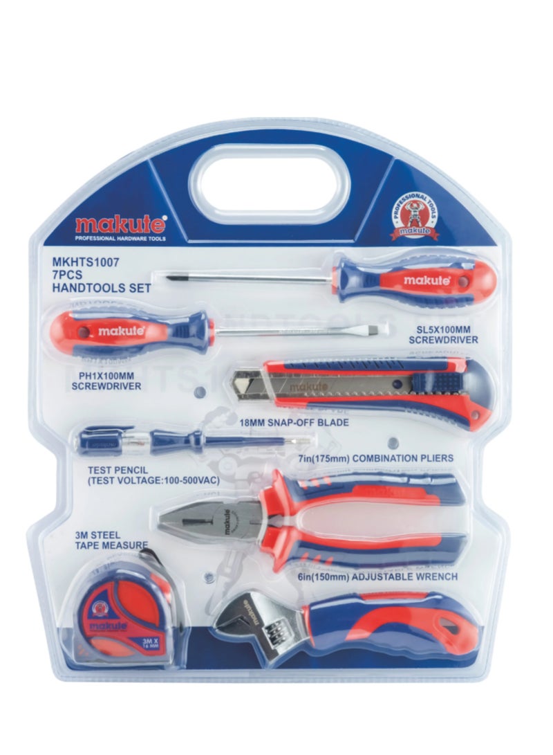 makute 7-Piece Hand Tools Set - Screwdrivers, Combination Pliers, Adjustable Wrench, Snap-Off Blade, Test Pencil, Steel Tape Measure for  Electrical Work General Maintenance Home Repairs and  more (MKHTS1007) - Image 2