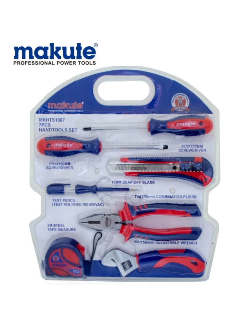 makute 7-Piece Hand Tools Set - Screwdrivers, Combination Pliers, Adjustable Wrench, Snap-Off Blade, Test Pencil, Steel Tape Measure for  Electrical Work General Maintenance Home Repairs and  more (MKHTS1007) - Image 3