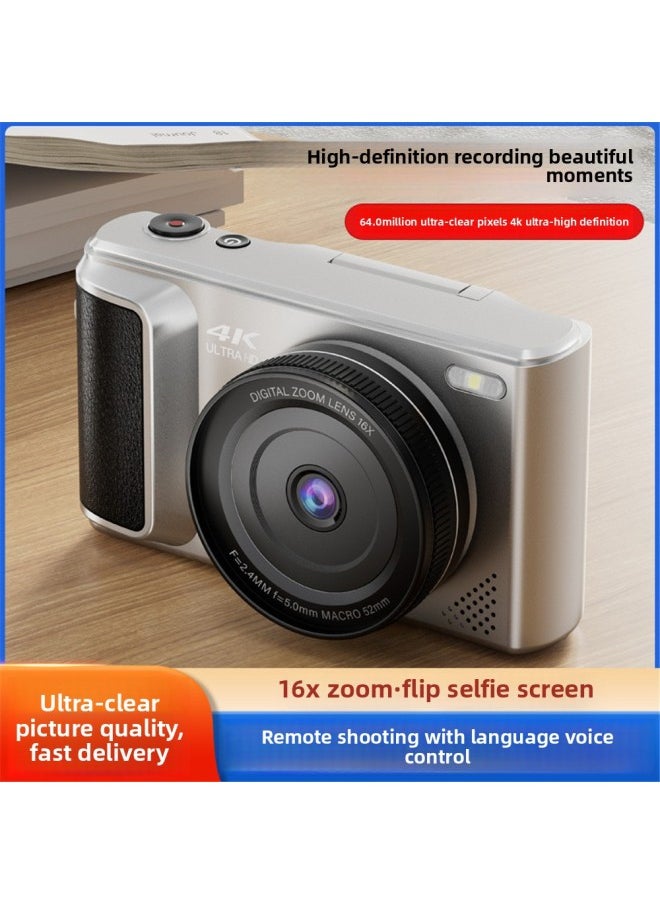 Generic M3 HD 4K Beauty Camera Flip Screen Micro Single Digital Camera Voice Remote Control HD Anti-shake Digital-Body Color:64gb Memory Card  - Image 1