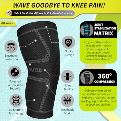 BLITZU Knee Brace for Women & Men, 2 Pack Compression Knee Brace, Knee Support Sleeve for Pain Relief, Running, Workout, Sports, Knee Braces for ACL, Meniscus Tear, Arthritis and Injury Recovery Black M - Image 3