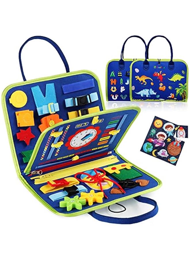 Busy Board Montessori Toy for 1 2 3 4 Year Old Toddlers - Educational Activity Developing Sensory Board for Fine Basic Dress Motor Skills - Travel Toys for Plane Car, Gift for Boys Girls  - Image 1