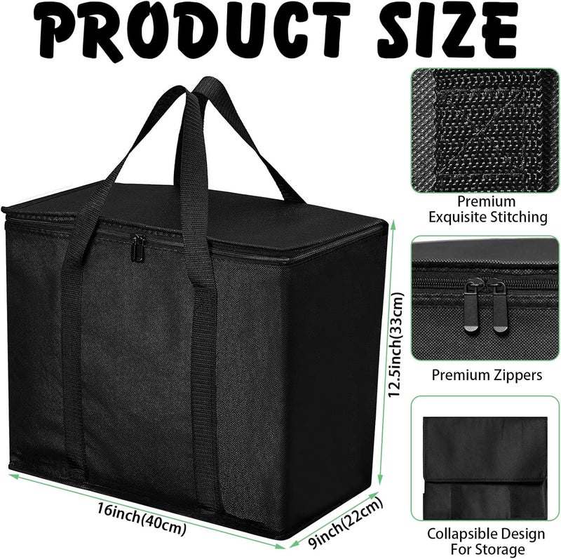 10 Pack Insulated Shopping Bags - Black Reusable Grocery Bags with Zipper - Image 2