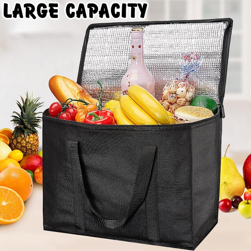 10 Pack Insulated Shopping Bags - Black Reusable Grocery Bags with Zipper - Image 4