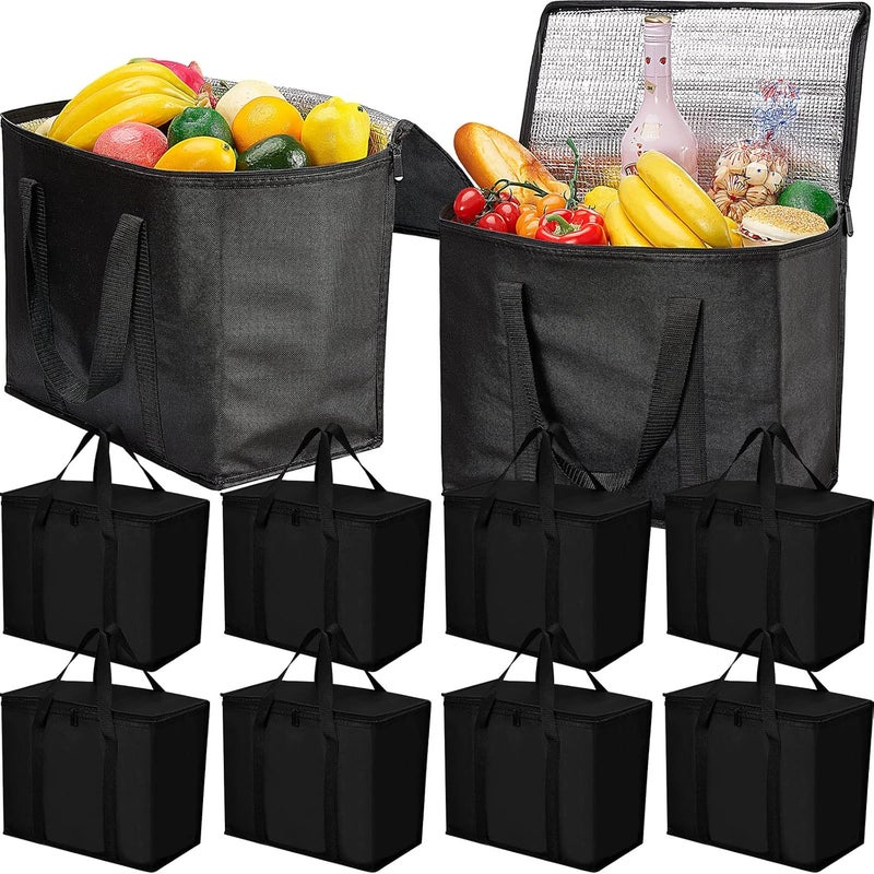 10 Pack Insulated Shopping Bags - Black Reusable Grocery Bags with Zipper - Image 1