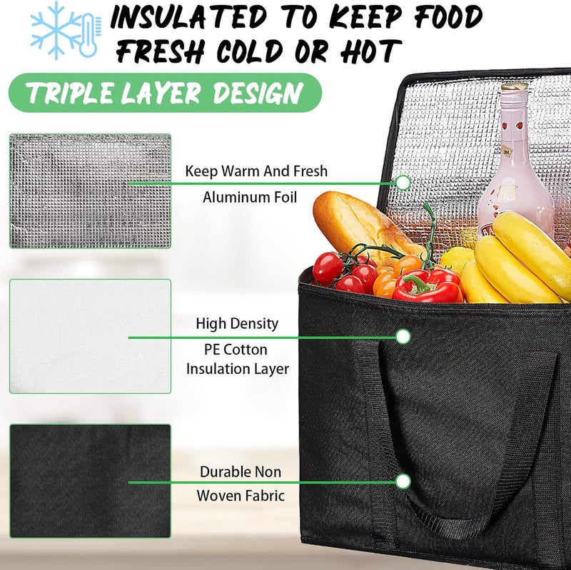 10 Pack Insulated Shopping Bags - Black Reusable Grocery Bags with Zipper - Image 3