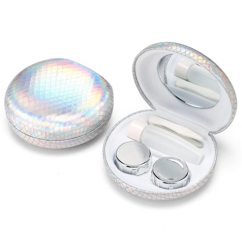 Muf Muf Twinkle Portable Contact Lens CaseContact Lens Travel Kit with MirrorContainerTweezerContact Lens Solution BottleShining Contact Case Travel Outdoors Daily UseSilver Sparkles 