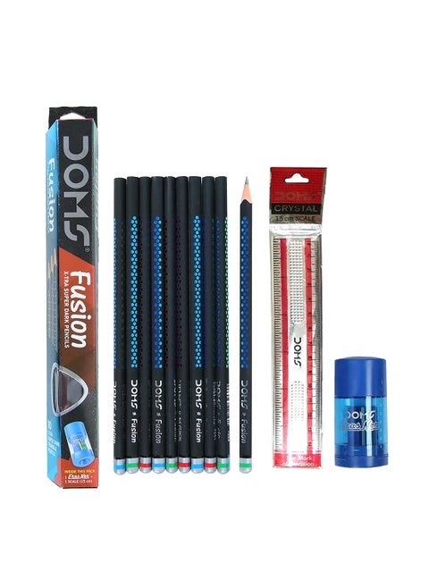 Doms Fusion Xtra Super Dark Pencil Box Pack Dark Neat Writing Which Stays Longer Smooth Sharpning With Soft Comfortable Grip Free Scale Erasner Inside Pack of 50 Pencils