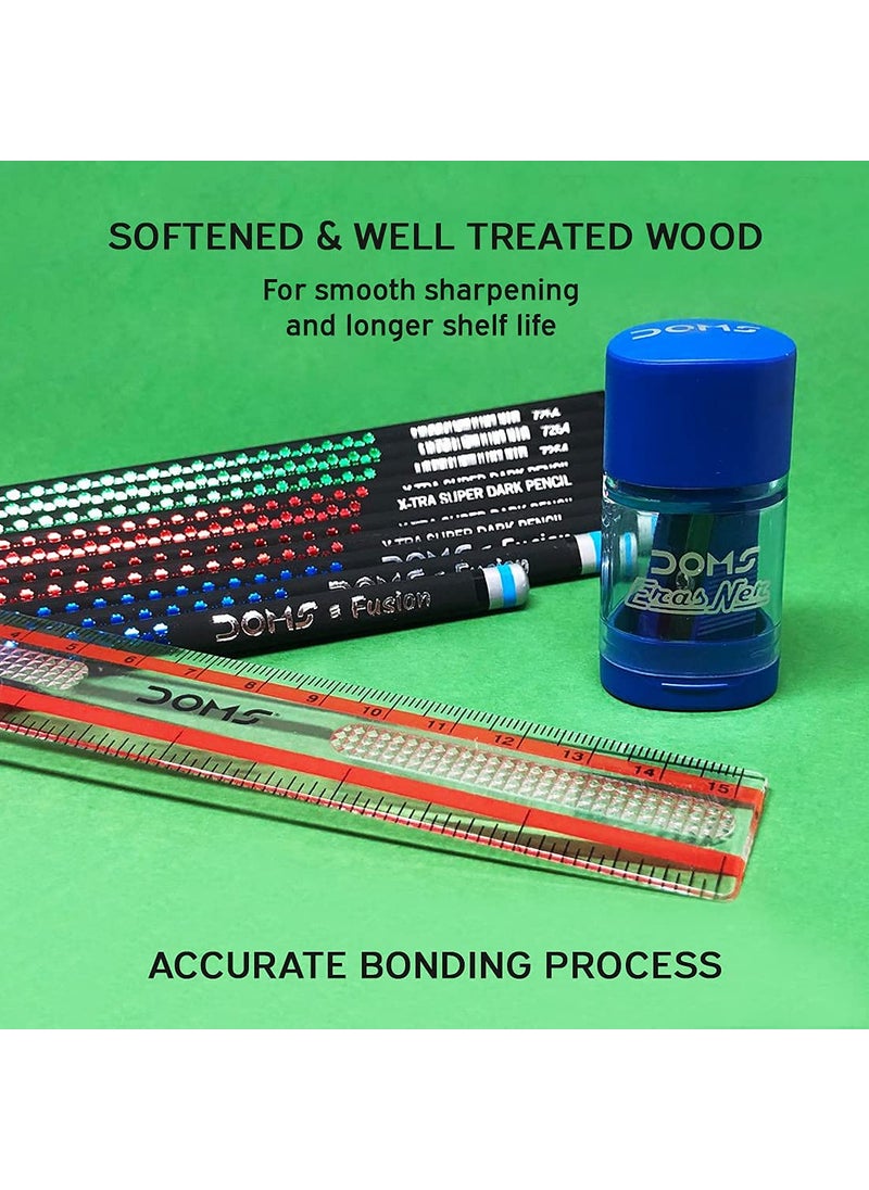 DOMS - Doms Fusion Xtra Super Dark Pencil Box Pack Dark Neat Writing Which Stays Longer Smooth Sharpning With Soft Comfortable Grip Free Scale Erasner Inside Pack of 50 Pencils - Image 1