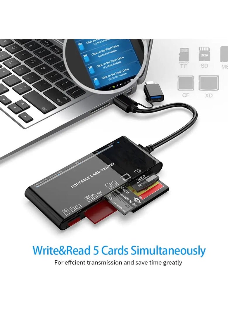 Rocketek - Rocketek Card Reader USB 3.0/Type-C , 7 in 1 Memory Card Reader, USB 3.0 (5Gbps) High Speed CF/SD/TF/XD/MS/Micro SD Card Solt All in one Card Reader for Windows XP/Vista/Mac OS/Linux,etc - Image 1