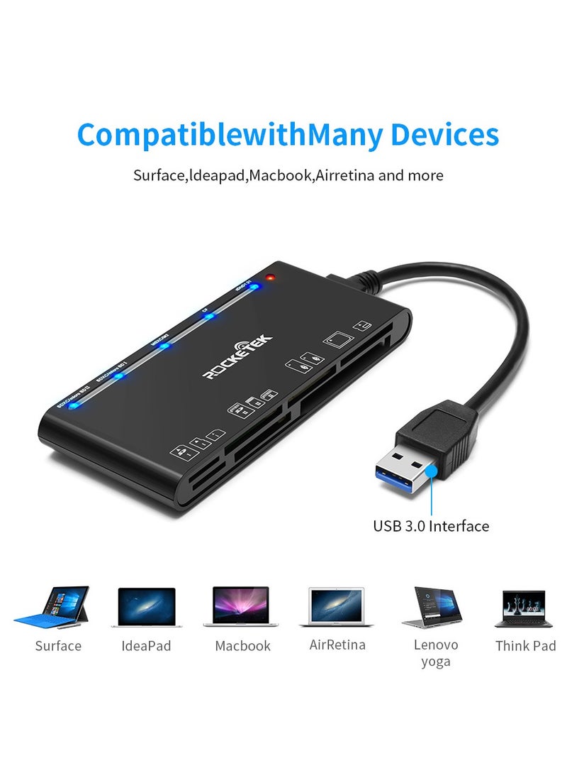 Rocketek - Rocketek Card Reader USB 3.0/Type-C , 7 in 1 Memory Card Reader, USB 3.0 (5Gbps) High Speed CF/SD/TF/XD/MS/Micro SD Card Solt All in one Card Reader for Windows XP/Vista/Mac OS/Linux,etc - Image 1