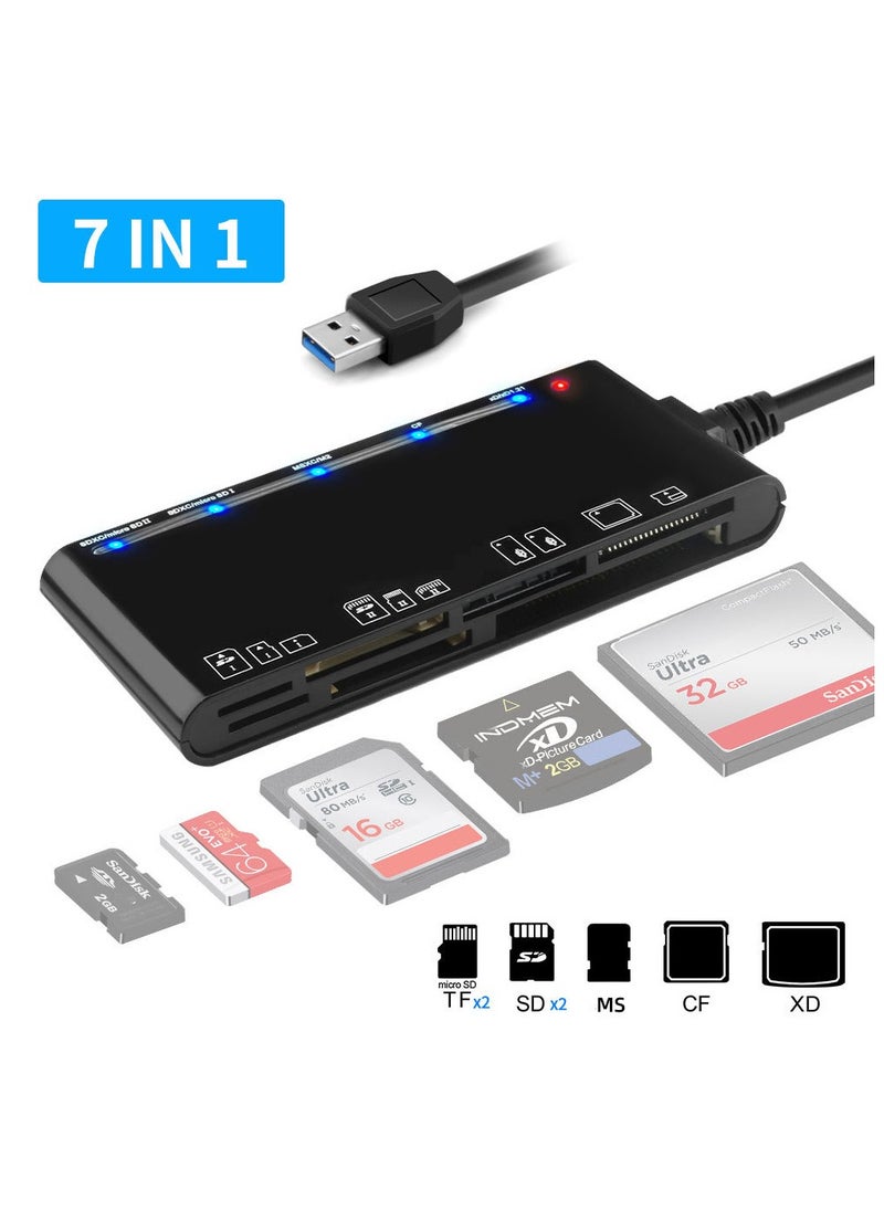 Rocketek - Rocketek Card Reader USB 3.0/Type-C , 7 in 1 Memory Card Reader, USB 3.0 (5Gbps) High Speed CF/SD/TF/XD/MS/Micro SD Card Solt All in one Card Reader for Windows XP/Vista/Mac OS/Linux,etc - Image 1