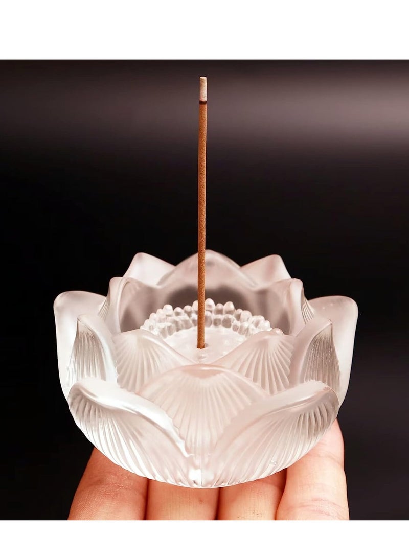 SYOSI Clear Artificial Crystal Lotus Flower Incense Holder Healing Crystal Stone Incense Burner Ash Catcher Incense Stick Cone Holder for Yoga Meditation and Home Office Decor  - Image 1