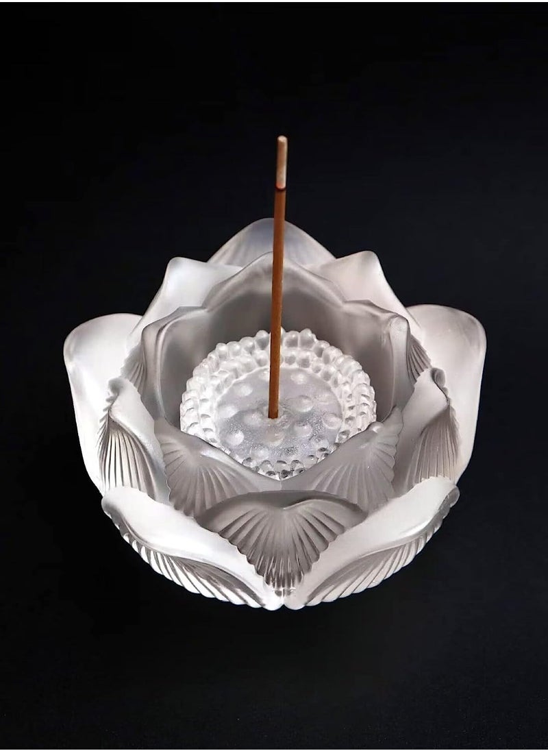 SYOSI Clear Artificial Crystal Lotus Flower Incense Holder Healing Crystal Stone Incense Burner Ash Catcher Incense Stick Cone Holder for Yoga Meditation and Home Office Decor  - Image 5
